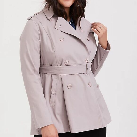 Torrid Size 0x Large 12 Gray Twill Trench Coat with Belt NWT MSRP $79.50 - Picture 3 of 11